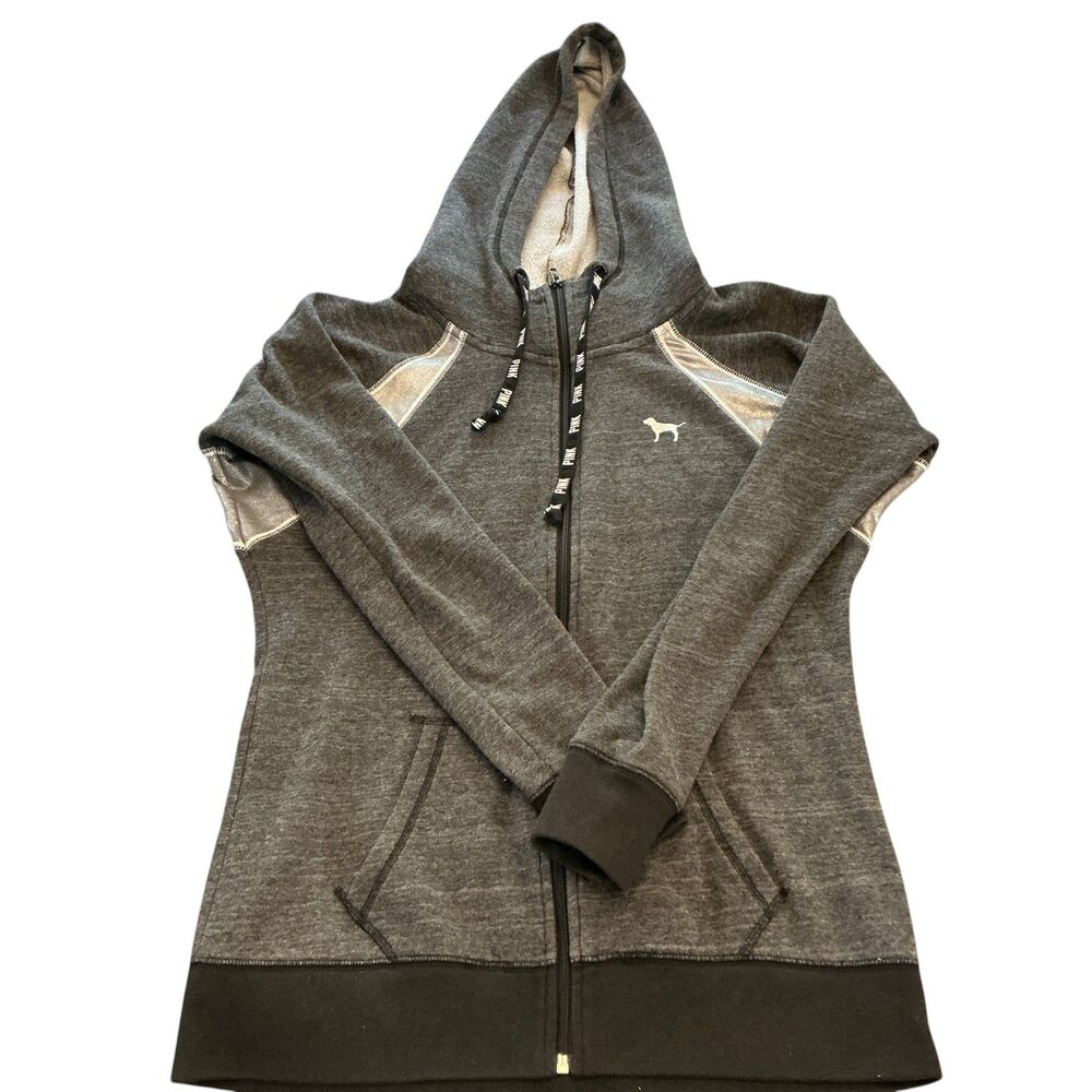PINK Victoria's Secret Women's Gray Full Zip Hoodie Sweatshirt Small Activewear